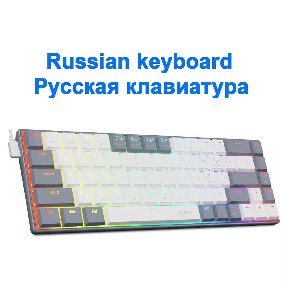 A68 RGB Mini Slim USB Wired Mechanical Gaming Keyboard Red Switch 68 Keys Gamer Russian Brazilian for Compute PC Laptop