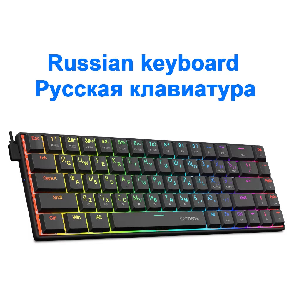 A68 RGB Mini Slim USB Wired Mechanical Gaming Keyboard Red Switch 68 Keys Gamer Russian Brazilian for Compute PC Laptop