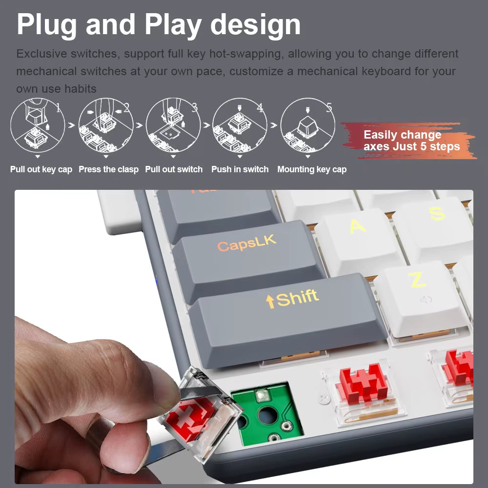 A68 RGB Mini Slim USB Wired Mechanical Gaming Keyboard Red Switch 68 Keys Gamer Russian Brazilian for Compute PC Laptop