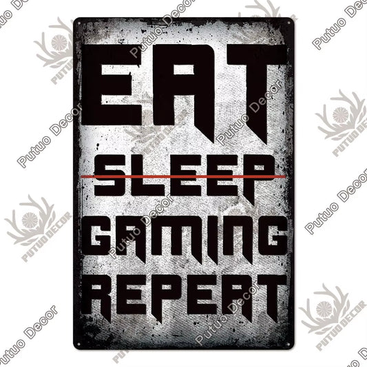 Game Zone Tin Sign Metal Signs Vintage Gamer at Work Warning for Home House Club Game Room Man Cave Wall Decoration