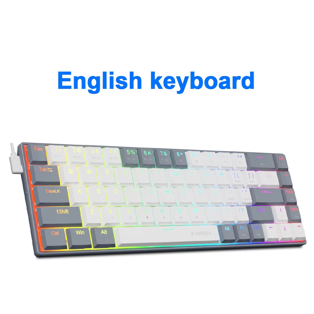 A68 RGB Mini Slim USB Wired Mechanical Gaming Keyboard Red Switch 68 Keys Gamer Russian Brazilian for Compute PC Laptop