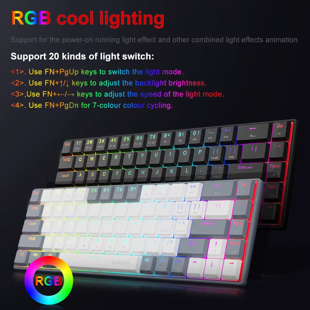 A68 RGB Mini Slim USB Wired Mechanical Gaming Keyboard Red Switch 68 Keys Gamer Russian Brazilian for Compute PC Laptop
